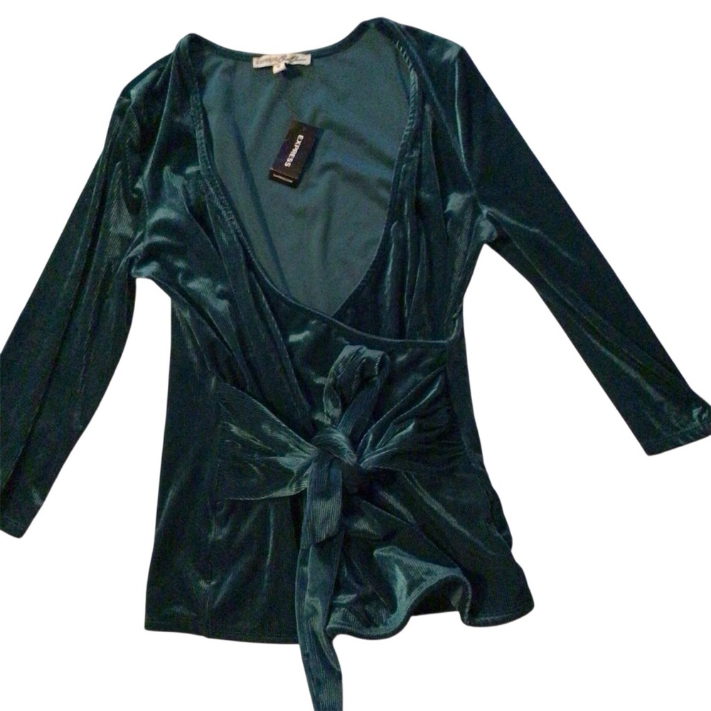 Express Teal Velvet Wrap Top Medium